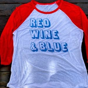 RED WINE & BLUE baseball style t-shirt glittery